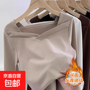 秋冬蕾絲長(cháng)袖t恤女加絨保暖休閑顯瘦體恤修身加絨打底衫女士上衣 966H卡其【德絨加厚】 XL 參考115-125斤