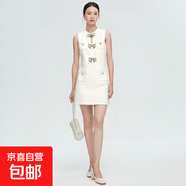 小香風(fēng)優(yōu)雅名媛洋氣重工珍珠蝴蝶結鉆飾無(wú)袖連衣裙L2991 月光白 S （80-100斤）