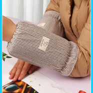 朵語(yǔ)綿秋冬純棉女袖套防污保暖寬松加肥韓版簡(jiǎn)約袖頭羽絨服辦公清潔袖筒 咖啡細條紋短款  純棉寬松22厘米