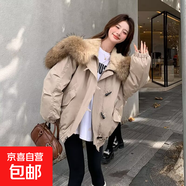 羽絨棉服女冬季韓版a字型面包服常規(guī)羽絨棉衣百搭大毛領(lǐng)派克工裝 卡其色 M