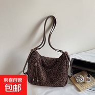高級(jí)感復(fù)古豹紋斜挎包女2025新款大容量秋冬時(shí)尚單肩通勤包上課包 咖
