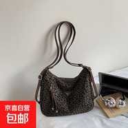 高級(jí)感復(fù)古豹紋斜挎包女2025新款大容量秋冬時(shí)尚單肩通勤包上課包 綠
