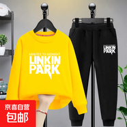 大童男裝秋裝套裝胖童裝男童加肥加大9胖童純棉衛衣長(cháng)褲12潮15歲7 林肯黃衛衣+黑褲子 140