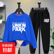 大童男裝秋裝套裝胖童裝男童加肥加大9胖童純棉衛衣長(cháng)褲12潮15歲7 林肯藍衛衣+黑褲子 150