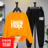 大童男裝秋裝套裝胖童裝男童加肥加大9胖童純棉衛衣長(cháng)褲12潮15歲7 鞋子橘衛衣+黑褲子 170