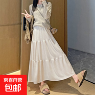 垂感針織泡泡褶皺半身裙女秋冬季新款純色過(guò)膝長(cháng)款蛋糕裙針織裙QM 燕麥白 S (適合80-100斤)