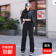 加長(cháng)工裝褲女款2025新款秋季寬松沖鋒美式休閑傘兵束腳登山闊腿褲 黑色-常規款 L 106-120斤