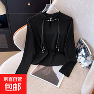 新中式高級感棉質(zhì)長(cháng)袖T恤針織流蘇釘珠長(cháng)袖襯衫 9559黑衣 M