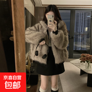 2025冬季加厚美式復(fù)古兩面毛毛外套連帽新款棉服加厚氣質(zhì)大碼棉衣 卡其色 M