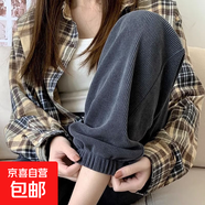 時(shí)尚燈芯絨長(cháng)褲立體加絨加厚褲子潮流寬松休閑褲保暖運動(dòng)女褲ZHFS K43-灰色加絨 3XL