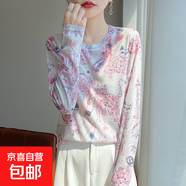 新款打底衫女秋冬2025薄風(fēng)衣長(cháng)袖t恤女寬松圓領(lǐng)針織衫/RWM100-X 粉韻喵紋 2XL 150-175斤