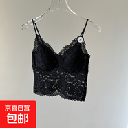 蕾絲吊帶女帶胸墊一體固定杯美背抹胸打底內搭背心上衣短款性感 黑色 L