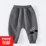 新款嬰兒加厚褲子冬季男小童加絨嬰幼兒長褲女寶寶屁屁褲冬裝潮 深灰色小怪獸厚絨絨特厚 80 cm