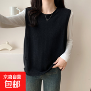 純色針織馬甲背心百搭時(shí)尚甜美寬松套頭針織衫打底外搭 黑色