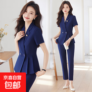 文秘職業(yè)裝氣質(zhì)西裝女套裝時尚夏季售樓部接待珠寶店柜姐工作服春 灰色外套+西褲（Ki816） 3XL