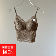 蕾絲吊帶女帶胸墊一體固定杯美背抹胸打底內搭背心上衣短款性感 咖啡 L