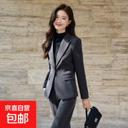 毛呢西裝外套女秋冬2025新款職場(chǎng)氣質(zhì)休閑高級(jí)感亮片通勤西服套裝 灰色（單件外套） 4XL (建議138-148斤左右)