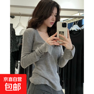 大U領(lǐng)黑色針織打底衫女春秋韓系修身顯瘦大領(lǐng)口內(nèi)搭低領(lǐng)毛衣上衣 灰色 均碼