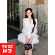 高級感純欲風(fēng)浪漫蕾絲網(wǎng)紗荷葉邊設計感上衣高腰蓬蓬短裙套裝 套裝 M