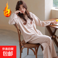 羊毛蠶絲加絨睡衣女士長(cháng)袖套頭女睡衣保暖絨多色萌趣舒適家居服 42324 碎花柔暖 XL 120-140斤