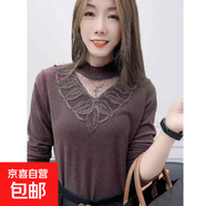 春秋雙面德絨加厚洋氣拼接蕾絲百搭打底衫女長(cháng)袖保暖內搭顯瘦上衣 咖啡店 6XL