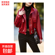 休閑皮夾克外套女士2025春秋新款精品寬松短款潮牌小個(gè)子PU皮衣服 酒紅色 L