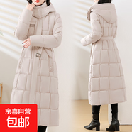 歐洲站棉衣女2025秋冬新款歐美修身保暖女士棉服長(zhǎng)款過膝女外套潮 米白色 M