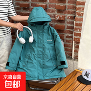 童裝棉衣兒童防寒服中大童寶寶純色保暖寬松外套男女童洋氣中長款 綠色 150