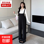 孕婦2025秋冬新款韓版休閑寬松氣質(zhì)慵懶感打底毛衣背帶褲孕婦套裝 白色上衣+黑色背帶褲 兩件套 2XL