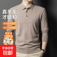 100%全羊毛秋冬新款男士羊毛衫加厚毛衣時(shí)尚純色長(cháng)袖T恤針織衫男 淺駝 3XL