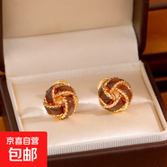 安可拉紅無(wú)耳洞蚊香盤(pán)耳夾女復古港風(fēng)氣質(zhì)琺瑯滴釉麻花耳環(huán)耳飾品 18K金深咖【蚊香盤(pán)耳夾】