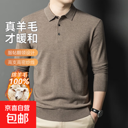 100%全羊毛秋冬新款男士羊毛衫加厚毛衣時(shí)尚純色長(cháng)袖T恤針織衫男 灰駝 3XL