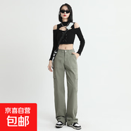 高腰直筒工裝褲牛仔女2025秋季新款寬松顯瘦闊腿褲美式復古休閑褲 9503草綠加長(cháng) XS