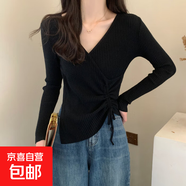 秋冬v領(lǐng)針織打底衫女內搭秋冬法式收腰不規則毛衣長(cháng)袖針織衫上衣 471黑色 均碼