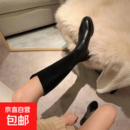 2025新款真皮騎士靴女靴子不過(guò)膝長(cháng)靴女粗跟高筒靴帥氣直筒靴中跟 黑色(棉款) 39