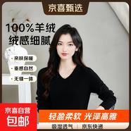 100山羊絨毛衣女V領(lǐng)秋冬新款內搭保暖羊絨衫簡(jiǎn)約時(shí)尚針織打底衫 黑色 薄款 S 90-110斤