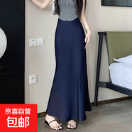 空氣棉半身裙女秋冬2025新款高腰顯瘦包臀裙大碼胖MMa字長裙 寶藍(lán)色【裙長90CM】 身高158以上 3XL 建議145-170斤