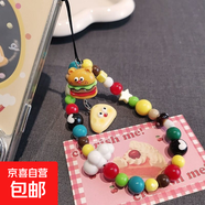 2025年新款手機掛件多巴胺櫻花愛(ài)心ins彩色掛飾手工可愛(ài)串珠手機鏈女ccd掛繩相機掛件防丟鑰匙掛扣 多彩漢堡手機掛件SJ-006