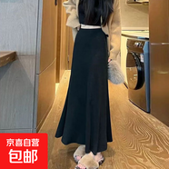 空氣棉半身裙女秋冬2025新款高腰顯瘦包臀裙大碼胖MMa字長裙 黑色【裙長80CM】 身高157以下 XL 建議118-130斤