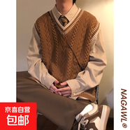 2025秋冬復古寬松日系學(xué)院風(fēng)麻花條紋毛衣針織衫馬甲背心男女潮 B101-咖色 XL