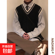 2025秋冬復古寬松日系學(xué)院風(fēng)麻花條紋毛衣針織衫馬甲背心男女潮 B101-黑色   XL