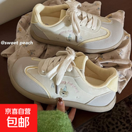 歐洲站純皮高幫休閑運動鞋女可愛淑女時尚ins潮娃娃圓頭小眾單靴 米黃 40