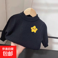 2025年保暖加絨毛衣打底衫女童男童半領(lǐng)針織兒童毛衣女童針織衫 薄款黑色毛衣-胸前可愛(ài)五角星084 120