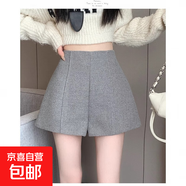 大碼新款秋冬闊腿短褲女高腰顯瘦休閑西裝褲黑色外穿靴褲 灰色 M