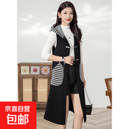 中年女秋季新款外套媽媽裝民族風(fēng)中長(cháng)款時(shí)尚開(kāi)衫馬甲寬松無(wú)袖坎肩 黑色 2XL 建議110-125斤