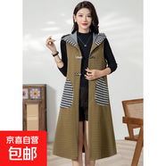 中年女秋季新款外套媽媽裝民族風(fēng)中長(cháng)款時(shí)尚開(kāi)衫馬甲寬松無(wú)袖坎肩 綠咖 2XL 建議110-125斤