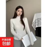 修身顯瘦高領(lǐng)加絨加厚毛衣女春秋一體絨半內搭打底外穿針織衫上衣 496白色 均碼