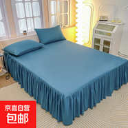 新款親膚磨毛居家床裙單件宿舍床罩三件套防滑保護套床裙荷葉邊 純純寶石藍【親膚細膩】 180x200cm單床裙