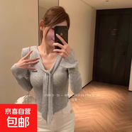 CHIC潮系帶V領(lǐng)修身長(cháng)袖針織衫上衣秋季新款休閑顯瘦毛衣女 484灰色 均碼