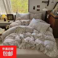 復古法式小清新花邊床單款四件套鏤空蕾絲花邊被套床單床笠三件套 復古花邊-禾安駝 【床單款】0.9三件套-被套150x200